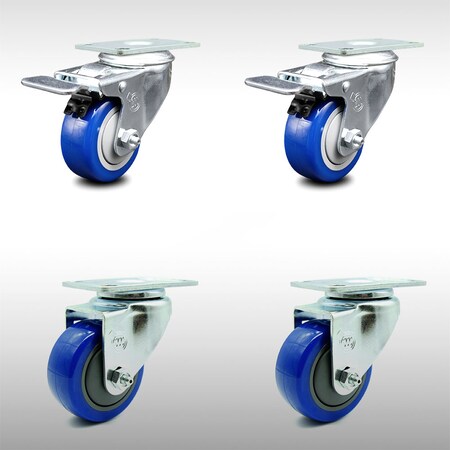 Service Caster 3.5 Inch SS Blue Polyurethane Top Plate Caster Total Lock Brakes SCC, 2PK SCC-SSTTL20S3514-PPUB-BLUE-2-S-2